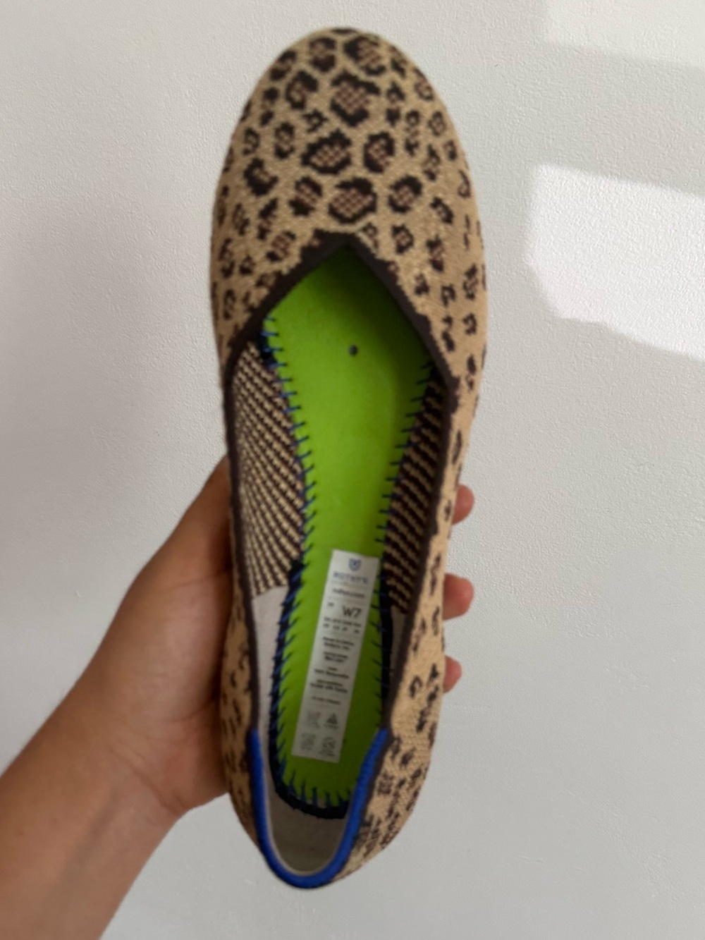 Rothy’s The Flat Leopard Print Knit Ballet Flats Blue Trim Size 7 - Picture 4 of 4